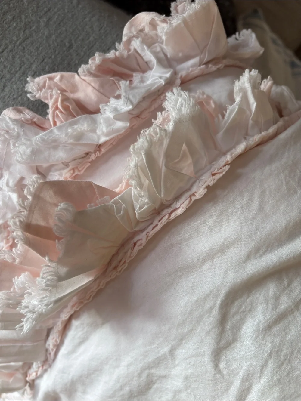 🍓 RH BABY & CHILD PINK WHITE DUVET COVER pink ruffled edge RESTORATION HARDWARE